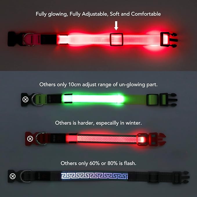 Light Up Collar, Led Dog Collar Adjustable, Rechargeable Waterproof, Night Walking Lights, Glow in