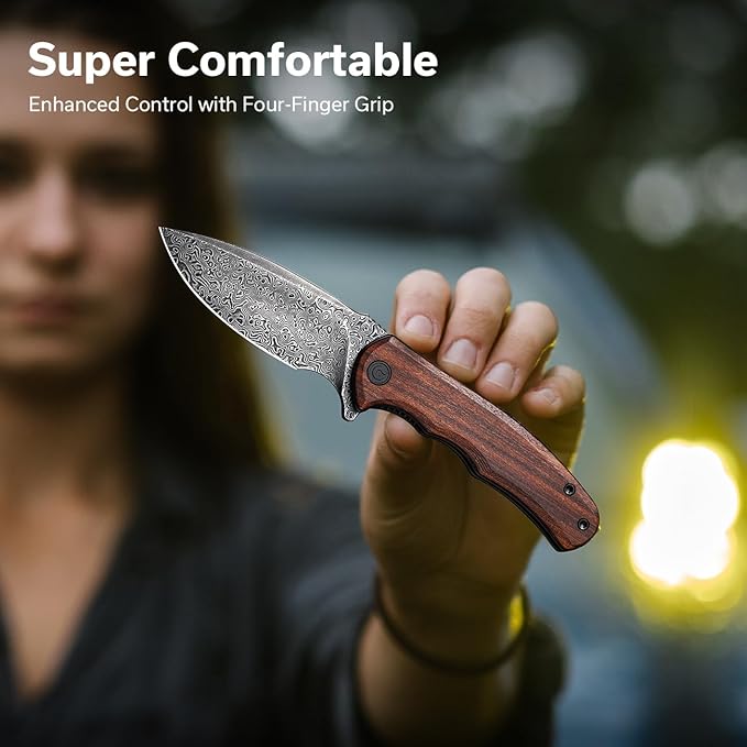 CIVIVI Folding Pocket Knife for EDC, Small Mini Praxis Knife for Men Women, 2.98" Damascus Blade