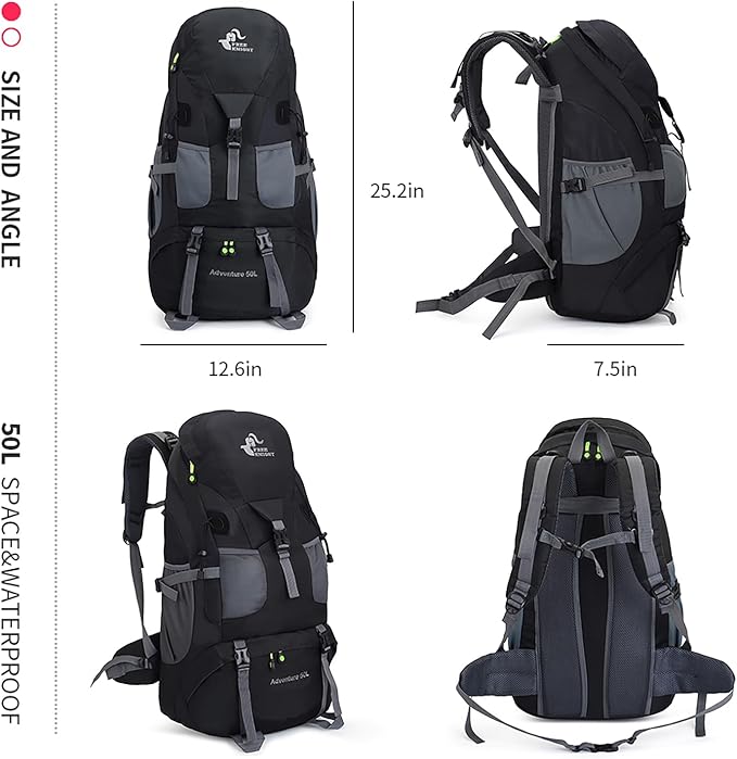 Bseash 50L Hiking Backpack, Water Resistant Lightweight Outdoor Sport Daypack Travel Bag for