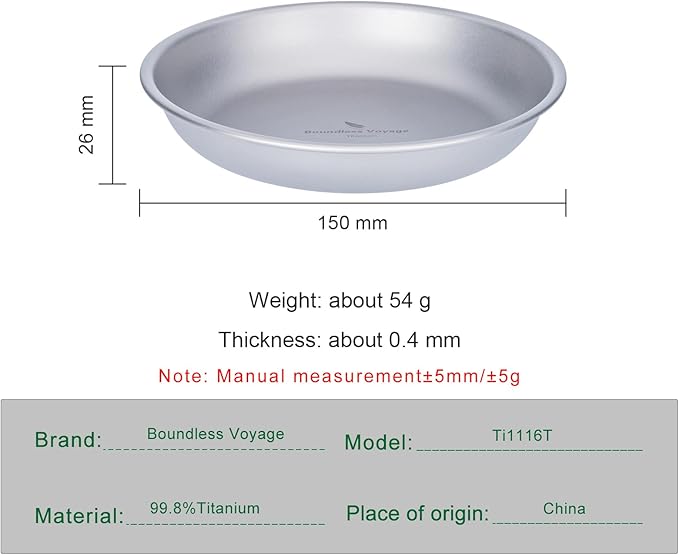 Boundless Voyage Titanium Camping Plate Dishes Saucer Lightweight Round Dinnerware Set Stackable