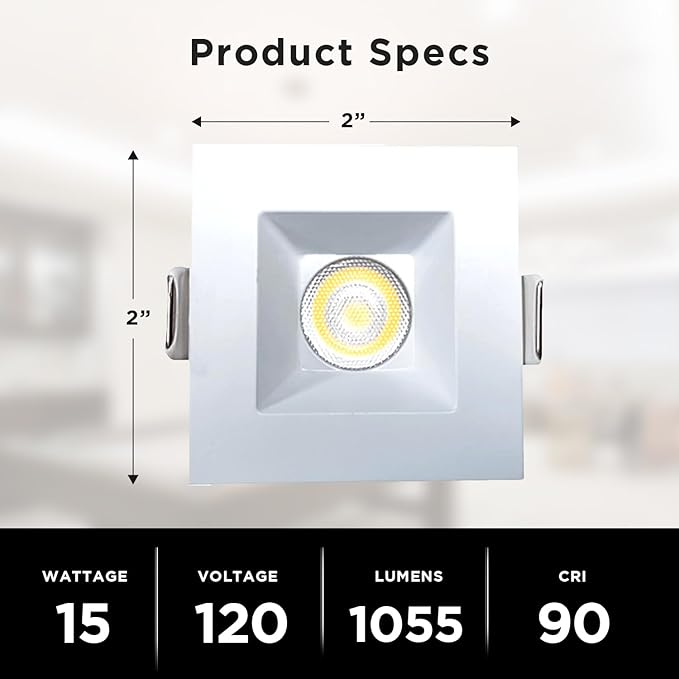 2-Inch LED Square Downlight Luminaire. Recessed Ceiling Light Fixture, 15-Watt, CCT 5 Color