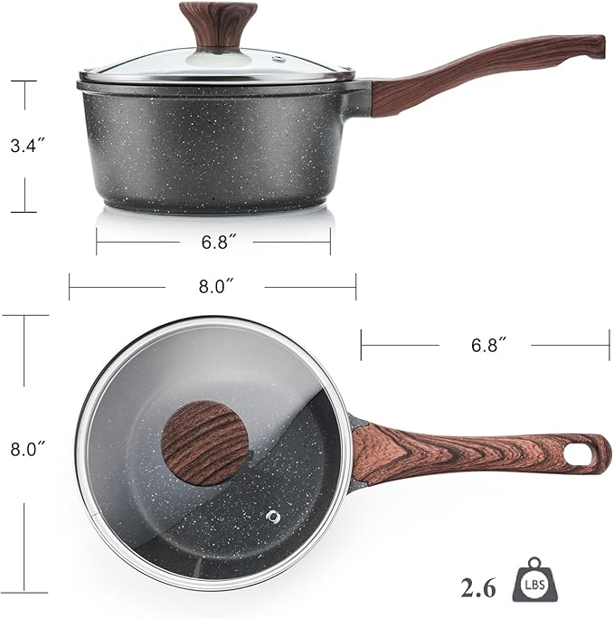 SENSARTE Nonstick Sauce Pan with Lid Saucepan Set, Swiss Granite Coating Sauce Pot Kitchen Cooking