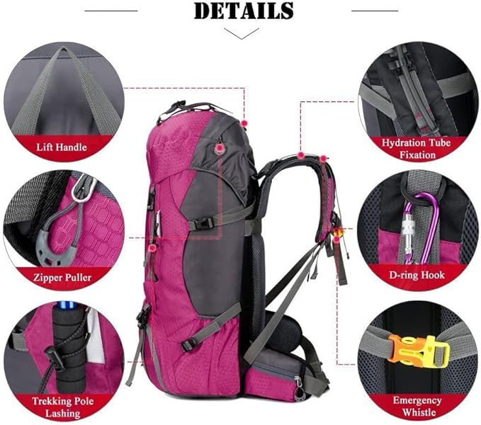Bseash 60L Waterproof Hiking Camping Backpack with Rain Cover, Large Outdoor Sport Travel Daypack