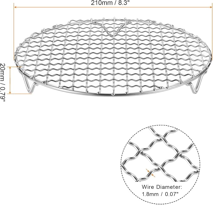 HARFINGTON 2pcs Round Cooking Rack 8.3-inch 201 Stainless Steel Cross Wire Barbecue Grill Net with