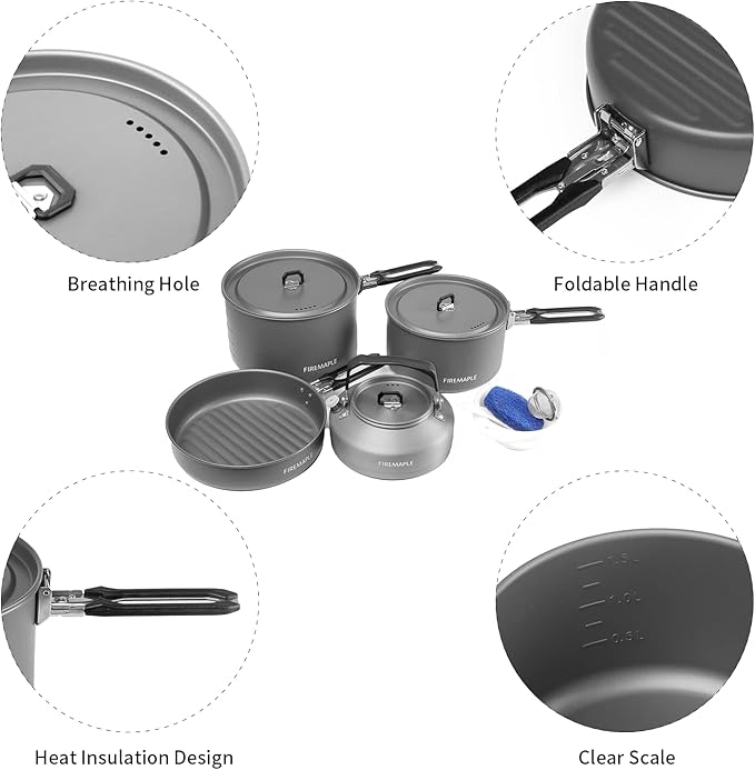 Fire-Maple Feast 4 Piece Camping Cookware Cookware Cookware Kit Outdoor Cookware Set with Pots