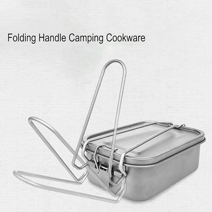 1200ml Titanium Lunch Box Leak-Proof Lid & Folding Handle Camping Cookware Lightweight Outdoor