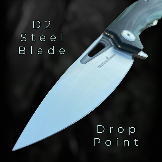 TACTICAL GEARZ Pocket Folding Knife for EDC, D2 Steel Blade, Dual Color G10 Handle, Includes Sheath
