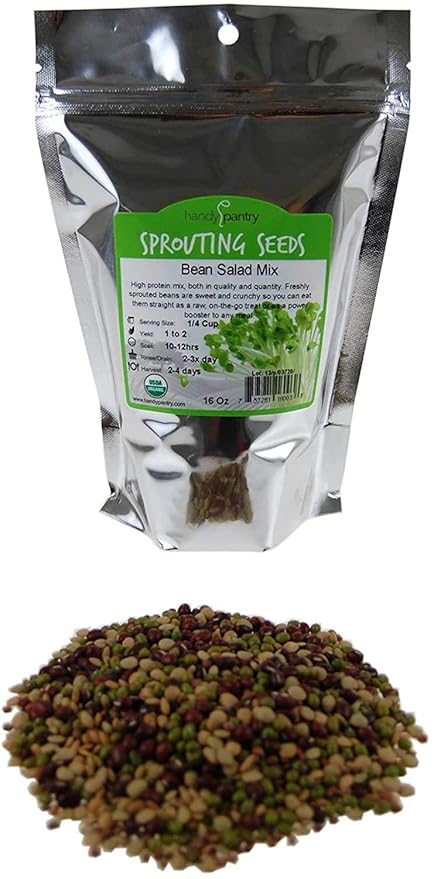 Bean Salad Sprouting Seed Mix- Organic- 1 Lbs- Mix of Bean Sprout Seeds: Adzuki, Mung Bean, Green