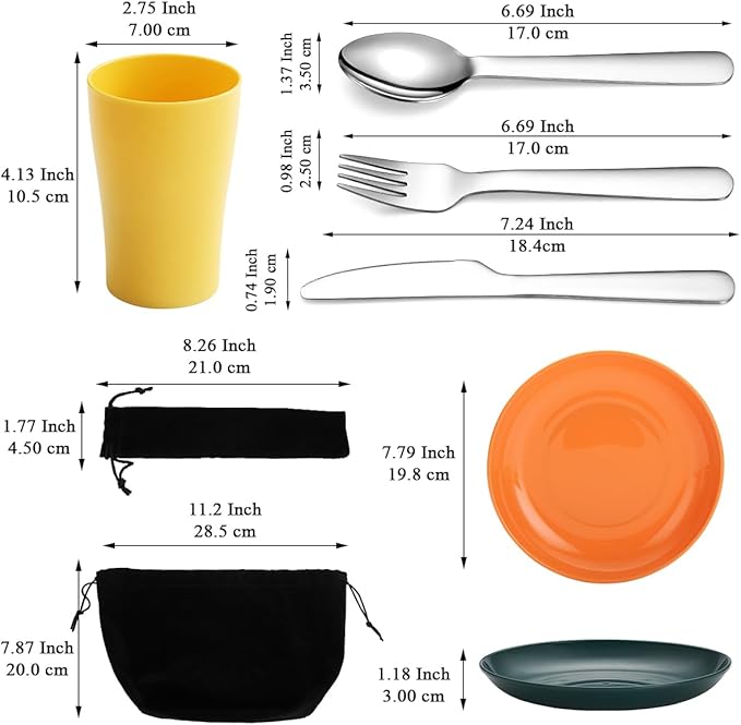 Evanda Camping Cutlery Set, Reusable Light Weight Mug, Plate and Stainless Steel Cutlery Set with