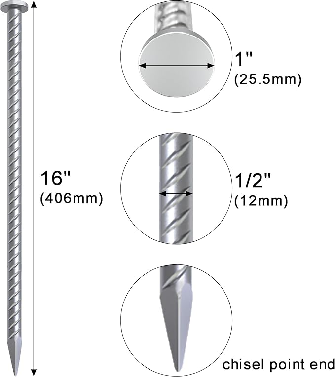 VVOKGO 16 Inch Rebar Stakes Metal Asphalt Anchoring Spikes Ground (24pcs), 1/2 Inch Diameter
