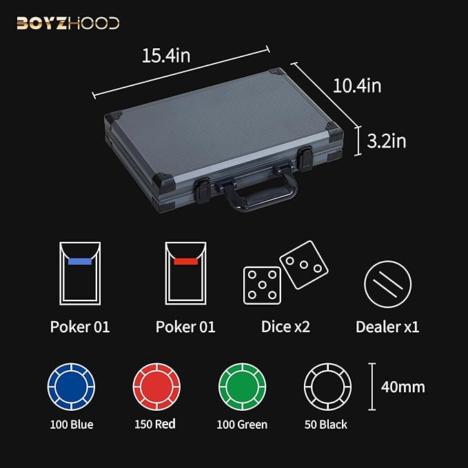 Boyzhood Poker Chips,400PCS 14 Gram Clay Poker Chip Set with Deluxe Travel Case, Numbered