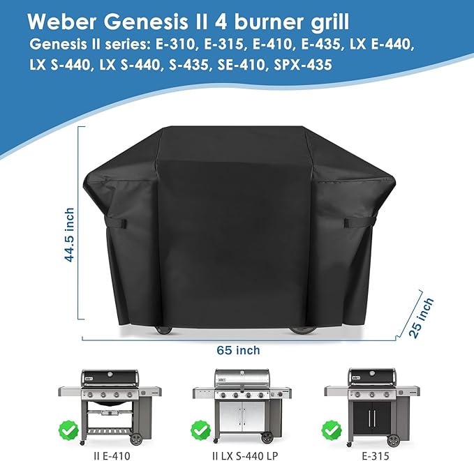 Grill Cover for Weber Genesis II 4 Burner and LX 400 Series Genesis E310 Grill, 65 Inch 7131 Heavy