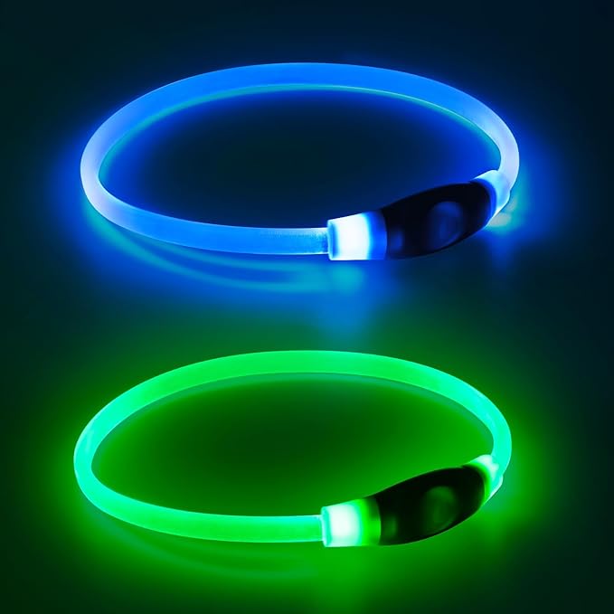 2 Packs Light Up Dog Collar, LED Dog Collar, USB Rechargeable Dog Lights for Night Walking