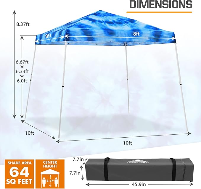 EAGLE PEAK 10x10 Slant Leg Pop-up Canopy Tent Easy One Person Setup Instant Outdoor Beach Canopy