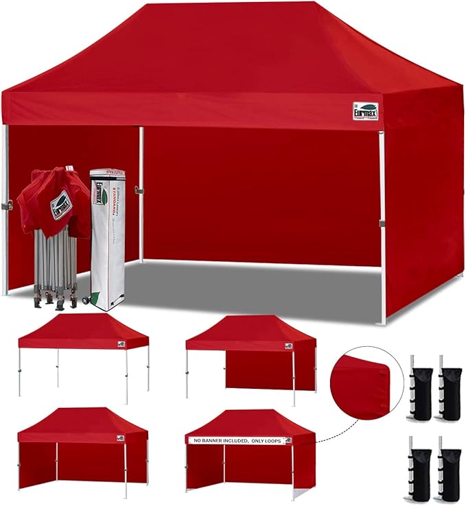 Eurmax USA 10'x15' Pop-up Canopy Tent Commercial Instant Canopies with 4 Removable Zipper End Side