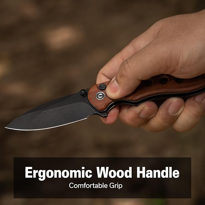CIVIVI Triptych Folding Pocket Knife, 2.97" 14C28N Blade Wood Handle with Reversible Clip, Button