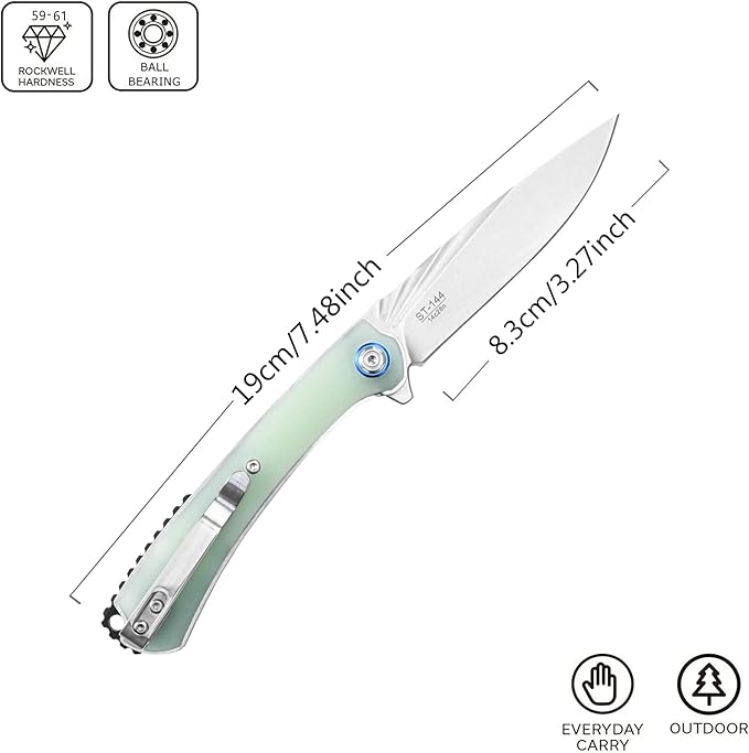 Sitivien ST144 Folding Knife,14C28N Steel Blade,G10 Handle Pocket Knife for Outdoor EDC