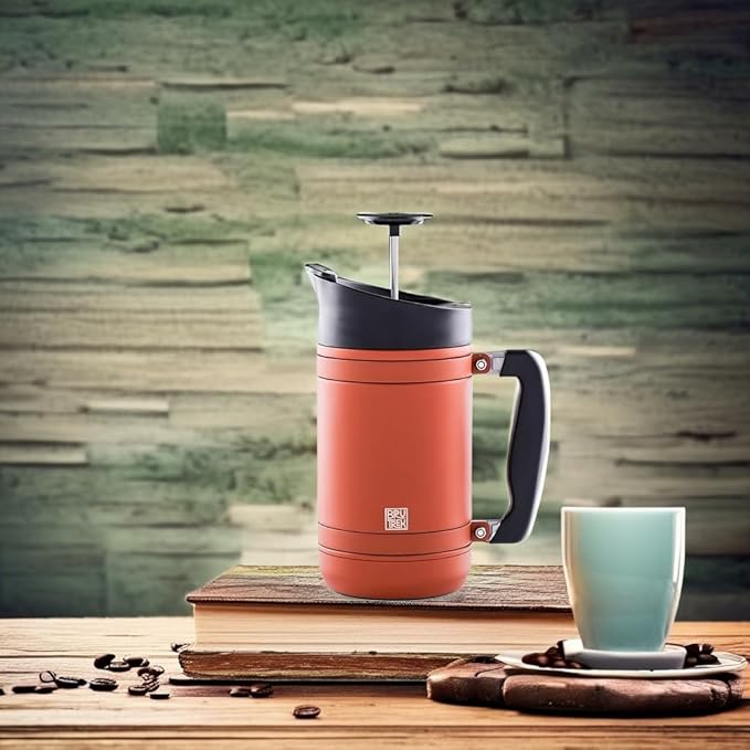 BruTrek BaseCamp Coffee Press - Double Wall Insulated Stainless Steel - Bru-Stop Technology, No