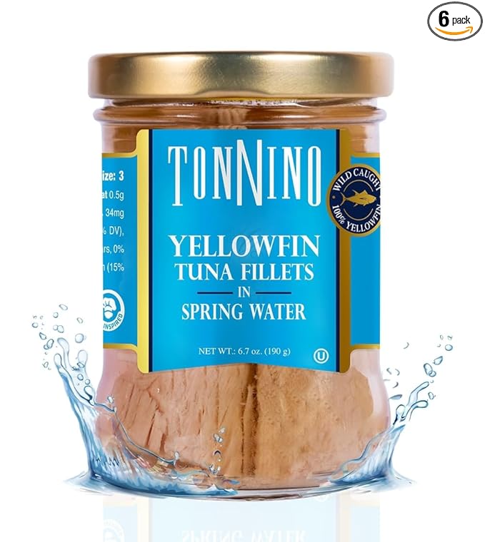 Tonnino Yellowfin Tuna Fish Premium ??Spring Water ??Pack of 6 ??Alternative to Salmon ??Protein