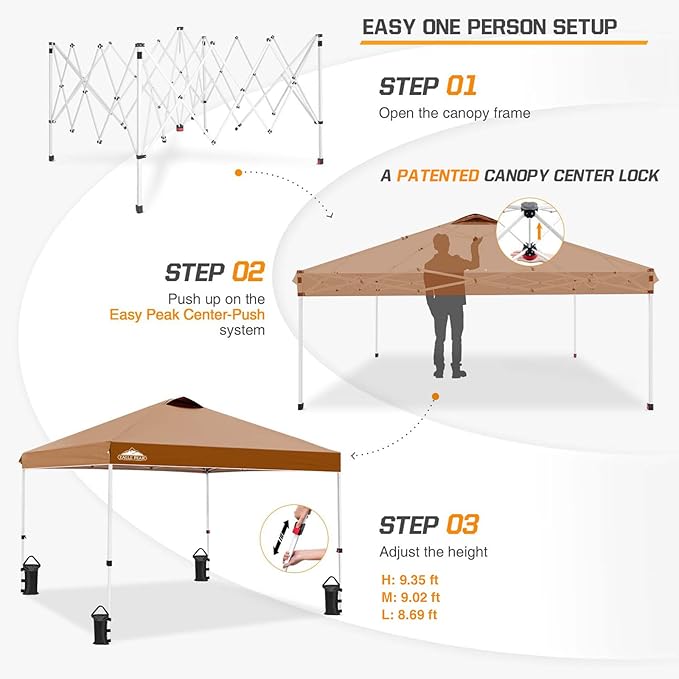 EAGLE PEAK Pop Up Canopy Tent with Wheeled Carry Bag, 8 Stakes, 4 Ropes, 4 Weight Bags, Easy Set Up