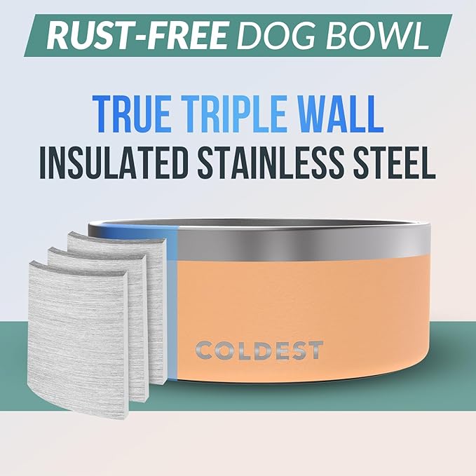 Coldest Dog Bowl - Anti Rust Metal, Non Slip, 3 Layers Insulated Stainless Steel Dog Bowls - Spill