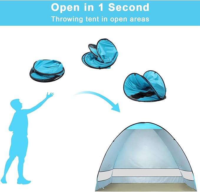 G4Free Large Pop up Beach Tent for 3-4 Person, UPF 50+ Automatic Sun Shelter Canopy Portable