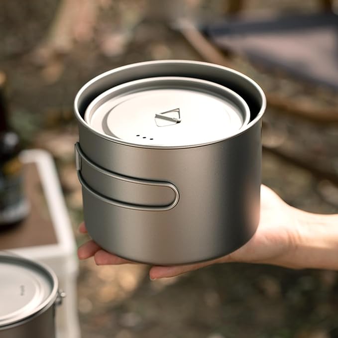 Titanium Pot 900ml & 1100ml & 1600ml Lightweight Camping Cookware for Outdoor Hiking Backpacking