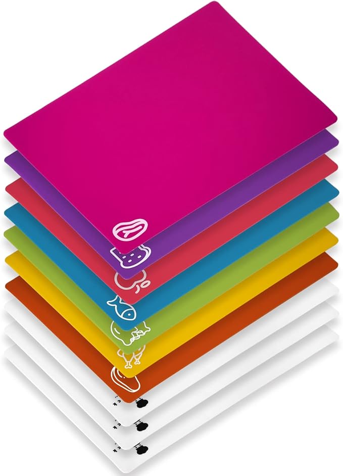 10 Pieces Flexible Cutting Boards, BPA Free Plastic Cutting Boards for Kitchen, Non Slip Cutting