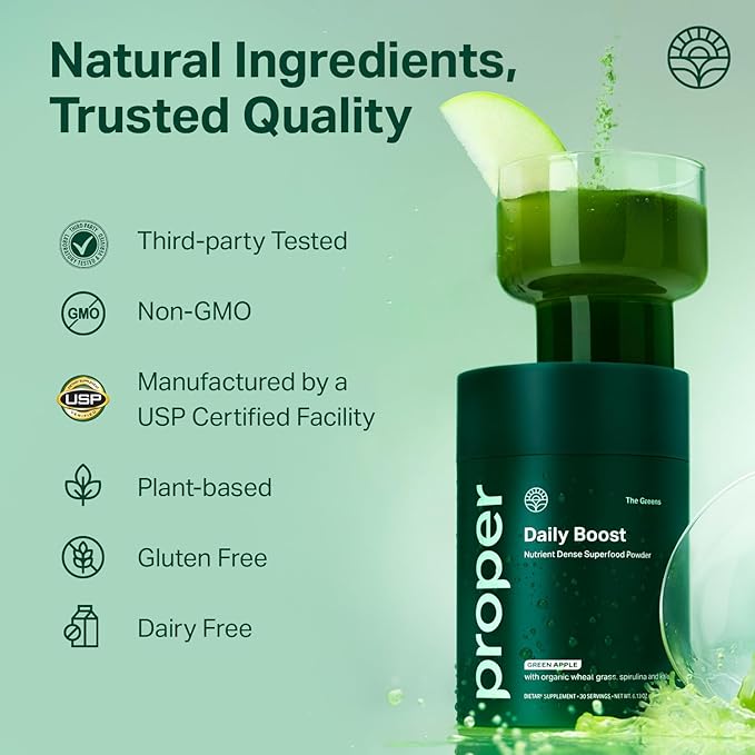 Proper, The Greens Daily Boost Organic Greens Powder. Whole Food, Apple Flavour Veggie Powder