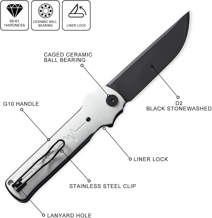 Petrified fish PFB04 Tena Folding Knife, 3.82" D2 Steel Black Stonewashed Blade G10 Handle Pocket