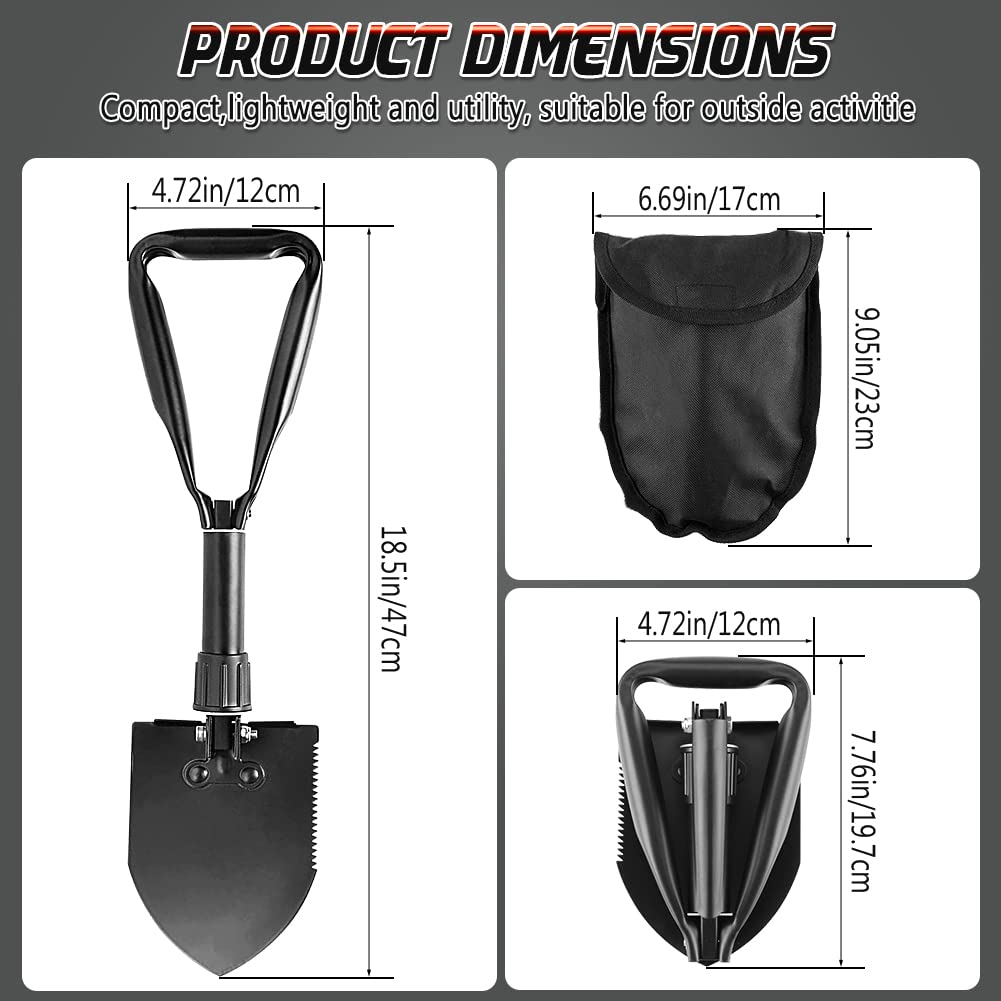 PLACHIDAY Digging Shovel, 18.5'' Lightweight Camping Shovel Portable High Carbon Steel Folding Mini