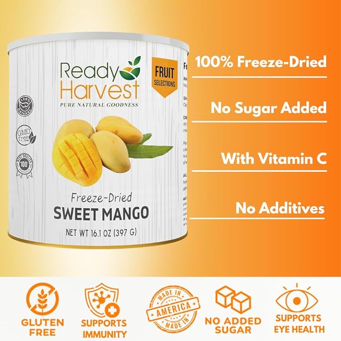 Ready Harvest Freeze Dried Food - Mango | Emergency Snacks | Fruit for Camping & Survival | #10 Can