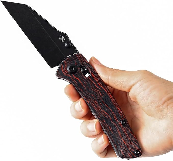 KANSEPT Main Street Pocket Folding Knife, 3.36''Black 154CM Sharp Blade,Black and Red G-Mascus