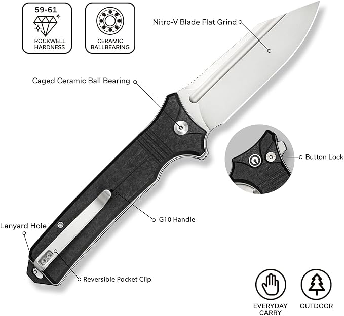 CIVIVI Neurohaptic Pocket Knife for EDC, Folding Knife with 3.74'' Nitro-V Blade G10 Handle