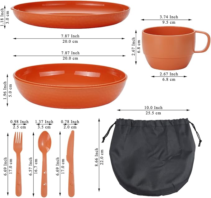 Homquen 6-Piece Camping Mess Kit with Bowl, Plate, Cup, Spoon, Fork, Knife and Carry Bag, Camping