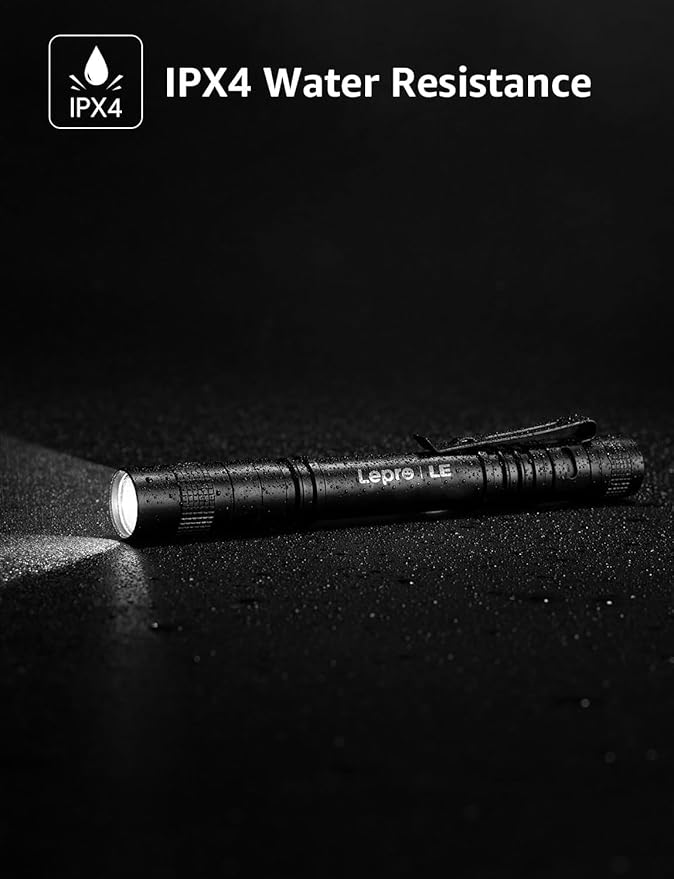 LE LED Pen Flashlights, Lightweight, Mini, Waterproof Pocket Flashlight with Clip, 2 Pack Small