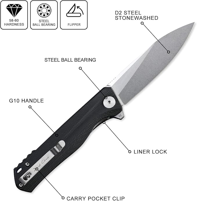 Petrified fish G10 handle D2 steel blade 2CR13 liner ball bearing flipper folding knife camping