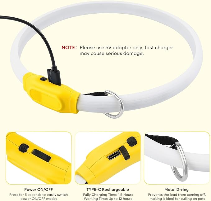 Flashseen LED Dog Collar, USB Rechargeable Glowing Lighted Up Collar, Cuttable Water-Resistant TPU