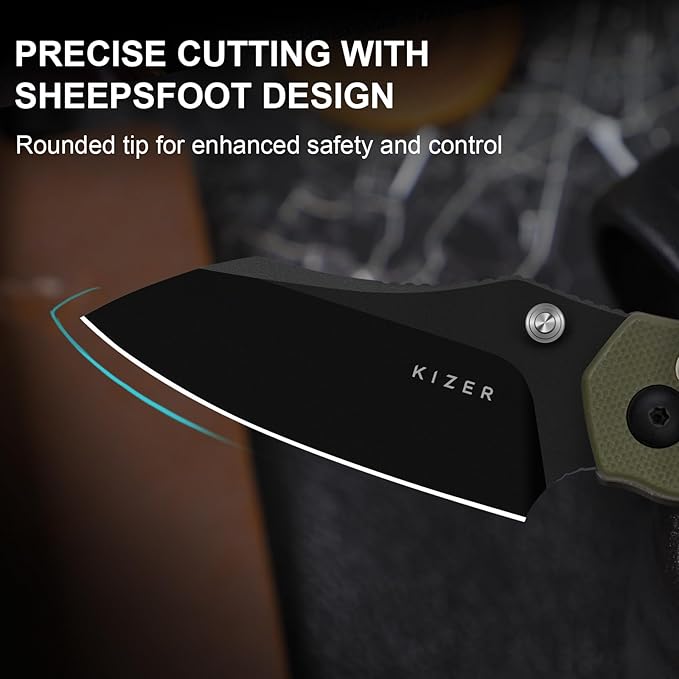 Kizer Mini Bulldog Pocket Knife, 2.5??D2 Sheepsfoot Blade Folding Knife, G10 Handle Clutch Lock