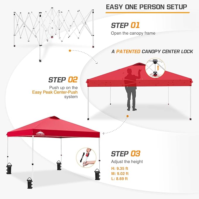 EAGLE PEAK Pop Up Canopy Tent with Wheeled Carry Bag, 8 Stakes, 4 Ropes, 4 Weight Bags, Easy Set Up