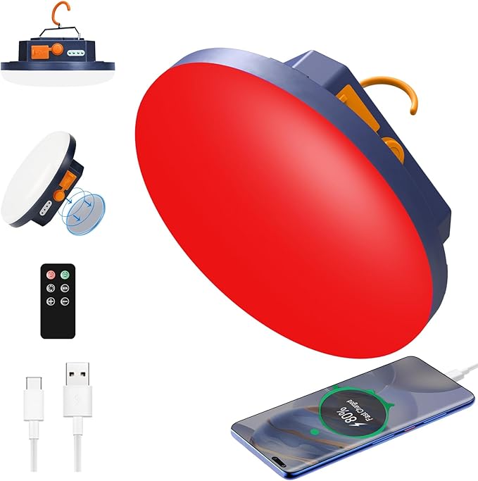 2025 Red Light Insect-Proof Camping Lamp10000mAh Rechargeable 3000LM Tent Camping Light, 6500K