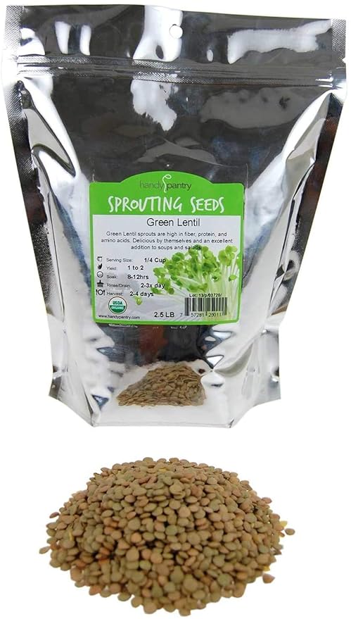 Organic Dried Green Lentil Sprouting Seed: 2.5 Lb - Dry Lentils for Planting Garden Seeds, Soup