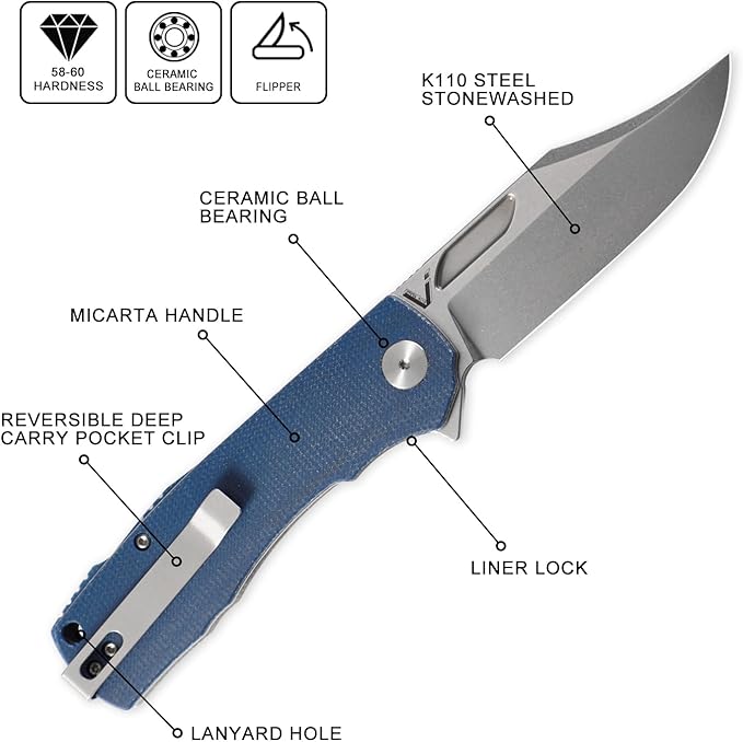 Petrified fish PFP03 Victor,3.58" K110 Stonewashed Blade,140g Micarta Handle Flipper Liner lock
