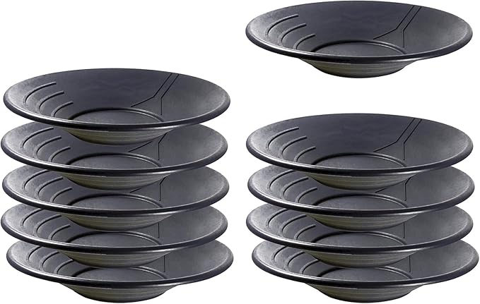 SE 14 Inch Gold Panning Pan - Three Riffles for Easier Mining and Prospecting (10 Pack Black)