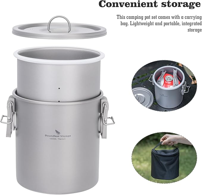 Boundless Voyage Titanium Rice Cooker Camping Cooking Pot Ultralight Camping Cookware Set for