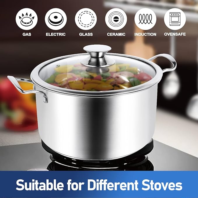 Aufranc 10-Piece Pots and Pans Set, Stainless Steel Cookware Set- Includes Ergonomic Handle