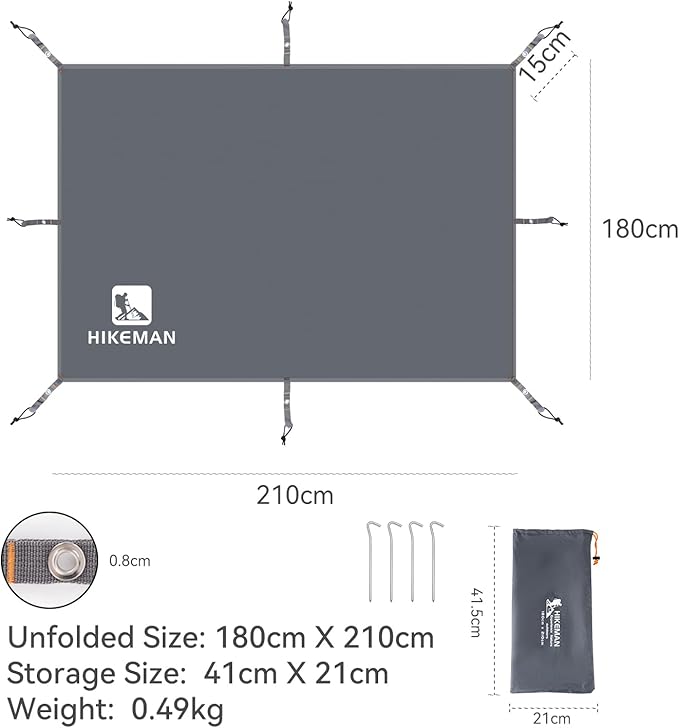 Hikeman Tent Footprint - Waterproof Camping Tarp, Heavy Duty Tent Floor Saver, Ultralight Ground
