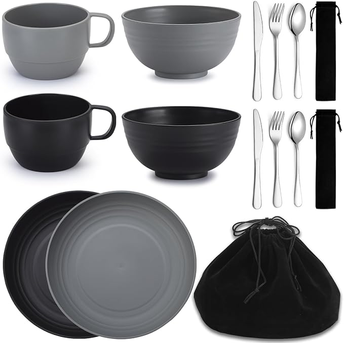 Berglander Camping Mess Kits for 2 Person, Silverware Set Spoons Forks Knives, Camping Essentials