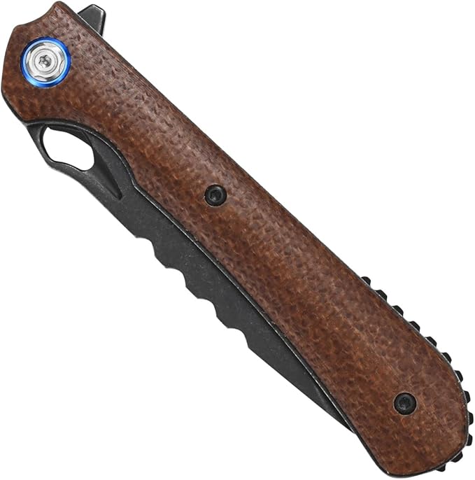 Sitivien ST145 Folding Pocket Knife,Black Stonewashed 14C28N Steel Blade,Micarta Handle EDC Tool