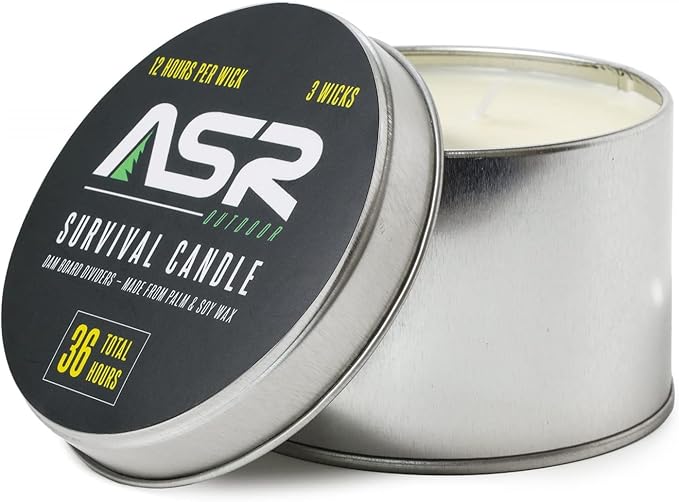 ASR Outdoor 36 Hour Camping Survival Emergency Light Wax Candle Fire Starter in Portable Tin Box, 3